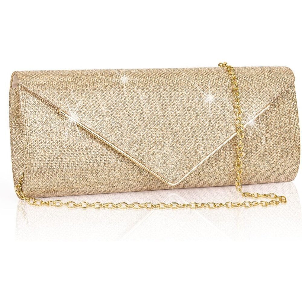 🆕Women's Champagne Clutch Purses Sparkling Envelope Evening Detachable Chain